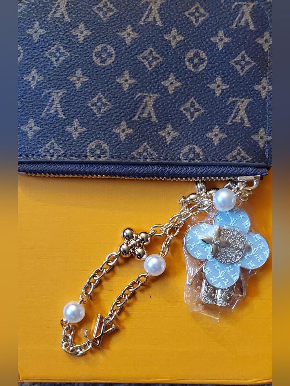 Card Holder with Gold Chain And Charm